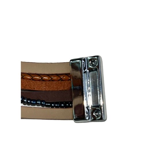 Southwest Style Costume Jewelry Magnetic Bracelet Blue Brown Stones Feather - Picture 4 of 6